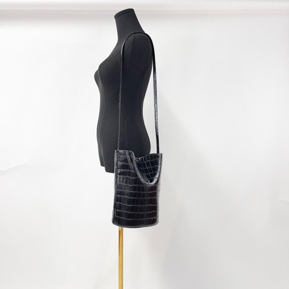 OAK + FORT Pleather Faux Croc Leather Bucket Back with rope handles pocket - Picture 2 of 12